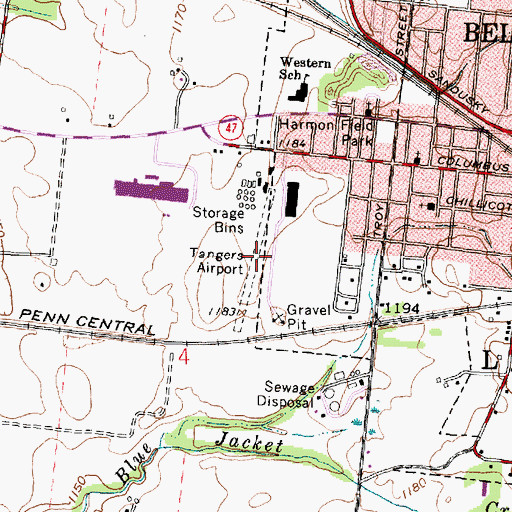 Topographic Map of Tangers Airport (historical), OH