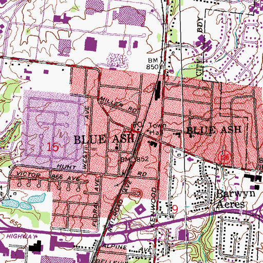 Topographic Map of Blue Ash Church of Christ, OH