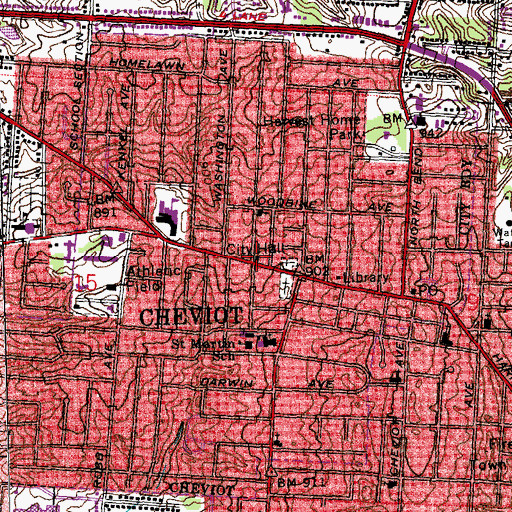 Topographic Map of Cheviot City Hall, OH