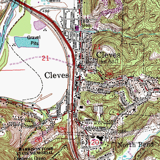 Topographic Map of Cleves Municipal Building, OH