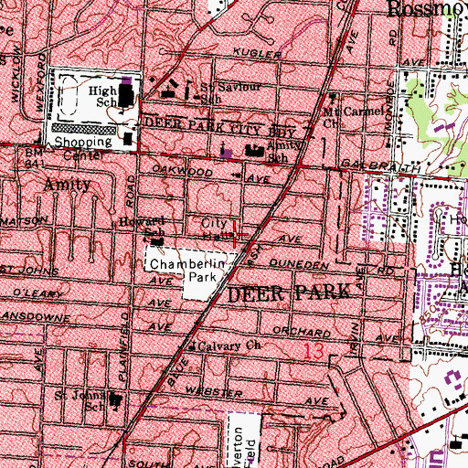 Topographic Map of Deer Park Municipal Building, OH