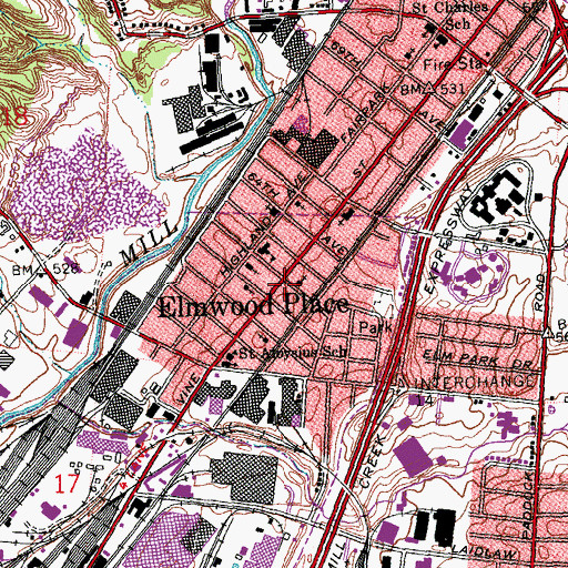 Topographic Map of Elmwood Place Branch Public Library, OH