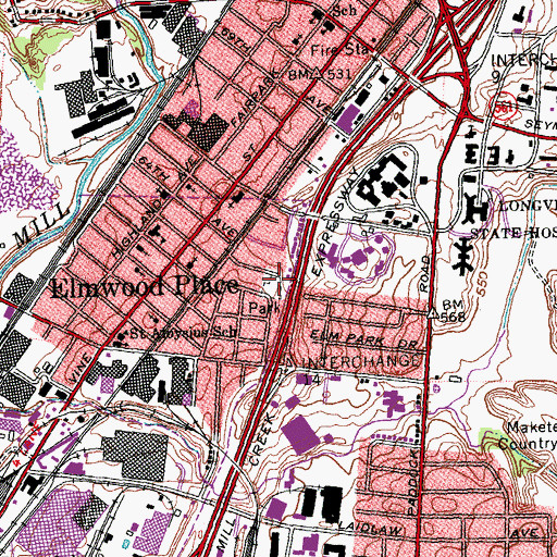 Topographic Map of Elmwood Place Memorial Park, OH