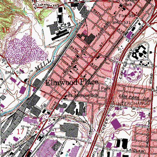 Topographic Map of Elmwood Place Town Hall, OH