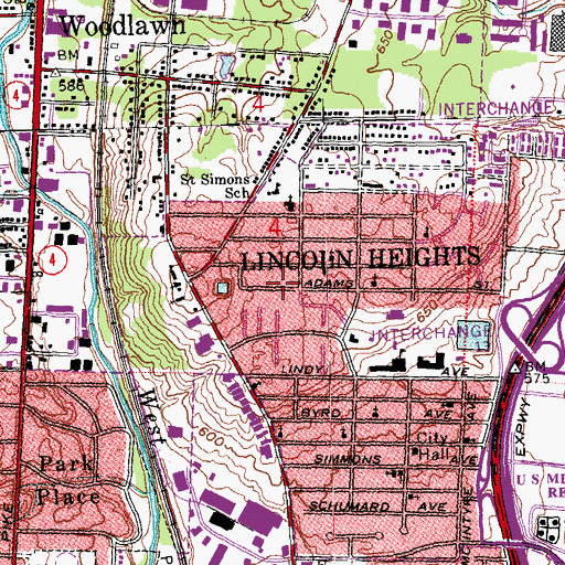 Topographic Map of Emmanuel Baptist Church, OH