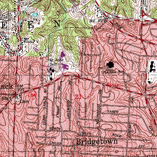 Topographic Map of First Baptist Church of Christ, OH