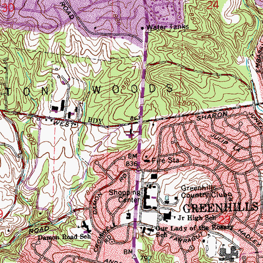 Topographic Map of First Baptist Church of Greenhills, OH