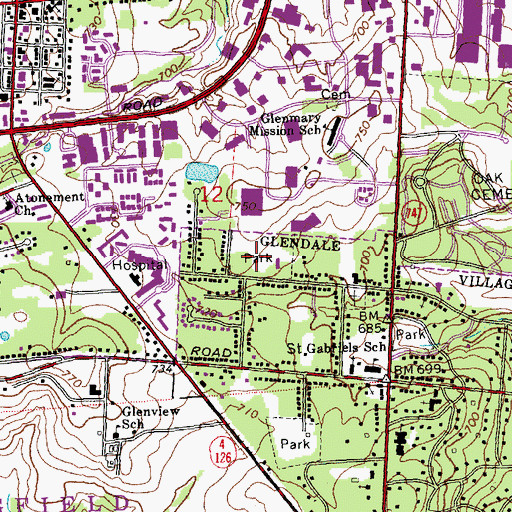 Topographic Map of Washington Park, OH