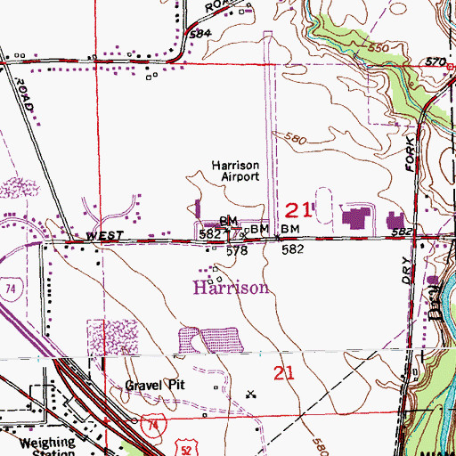 Topographic Map of Cincinnati West Airport, OH