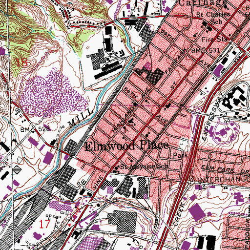 Topographic Map of Highland Avenue Baptist Church, OH