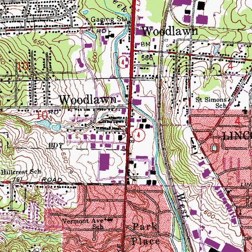 Topographic Map of Holiness Church of Woodlawn, OH