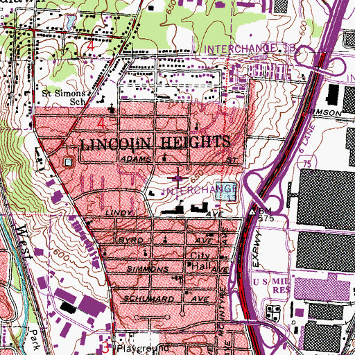 Topographic Map of Lincoln Heights Health Center, OH