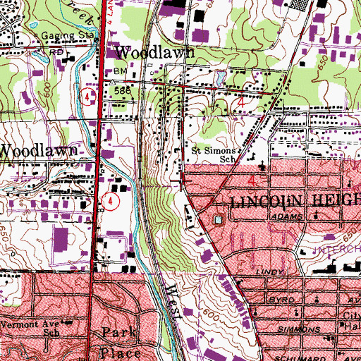 Topographic Map of Lincoln Heights Missionary Baptist Church, OH