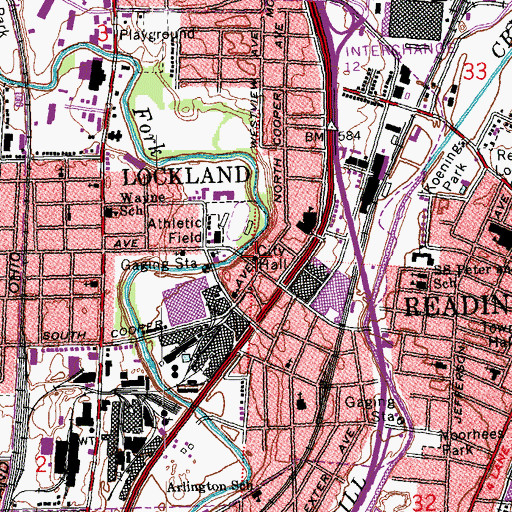 Topographic Map of Lockland Village Hall, OH