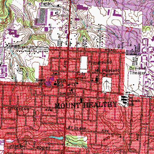 Topographic Map of Mount Healthy Municipal Building, OH