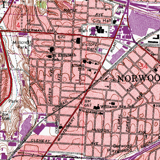 Topographic Map of Norwood Church of God, OH