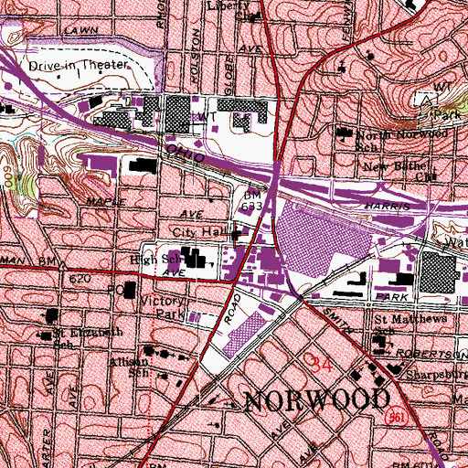 Topographic Map of Norwood First United Methodist Church, OH