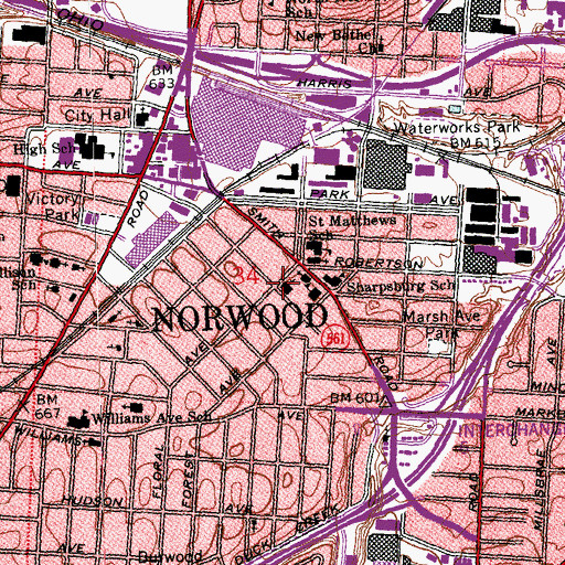 Topographic Map of Norwood Presbyterian Church, OH