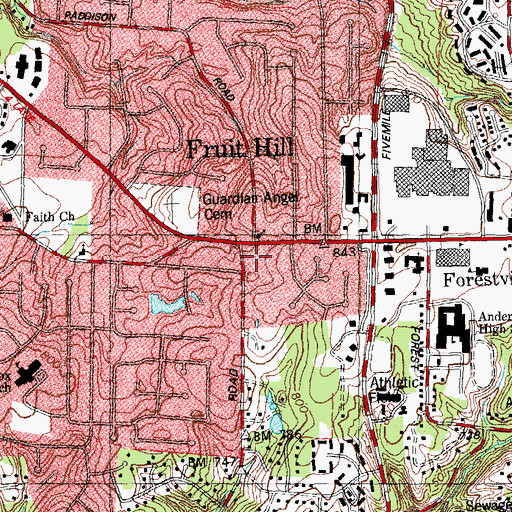 Topographic Map of Oak Tree Shopping Center, OH