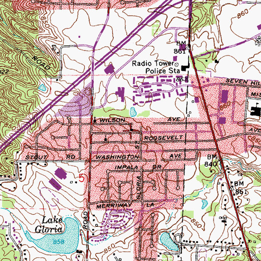 Topographic Map of Seven Hills Church of God, OH