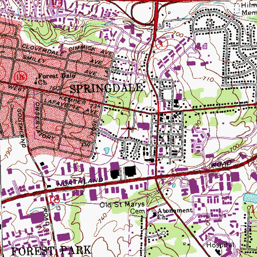 Topographic Map of Springdale Presbyterian Church, OH