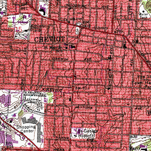 Topographic Map of Westwood-Cheviot Church of Christ, OH