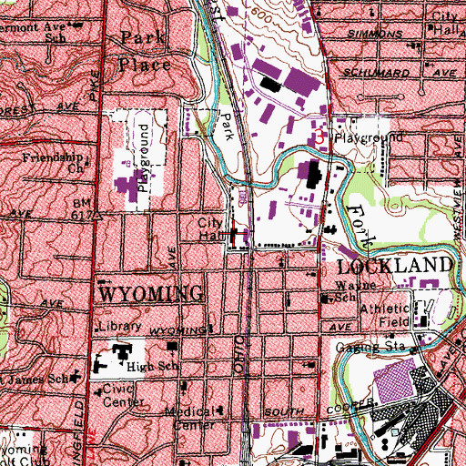 Topographic Map of Wyoming Municipal Building, OH