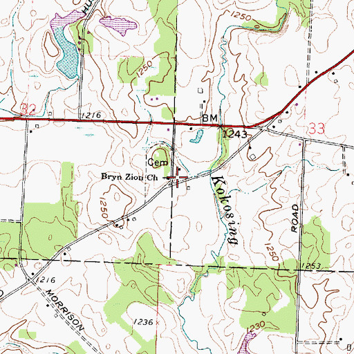 Topographic Map of Bryn Zion Church, OH