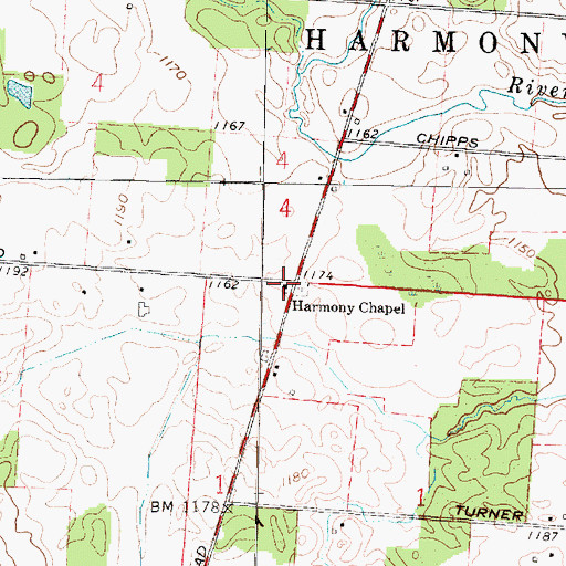 Topographic Map of Harmony Chapel, OH