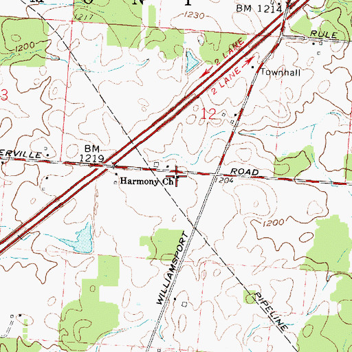 Topographic Map of Harmony Church, OH