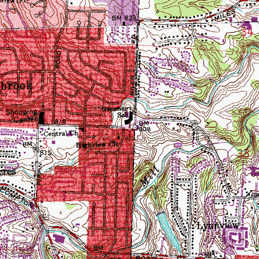 Topographic Map of Highview Church, OH