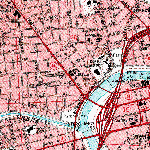 Topographic Map of Longfellow School, OH