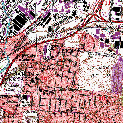 Topographic Map of Wilson Memorial Presbyterian Church, OH