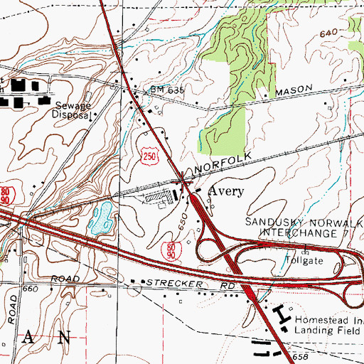 Topographic Map of Avery, OH