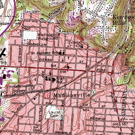 Topographic Map of Madisonville United Methodist Church, OH