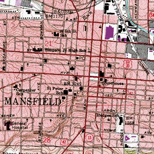 Topographic Map of First Lutheran Church, OH