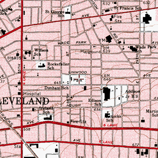 Topographic Map of League Park, OH
