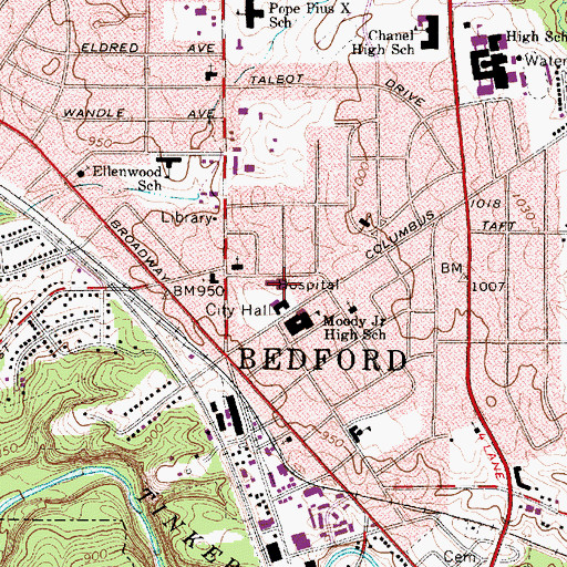 Topographic Map of University Hospitals Bedford Medical Center, OH