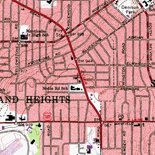 Topographic Map of Noble Road Presbyterian Church, OH