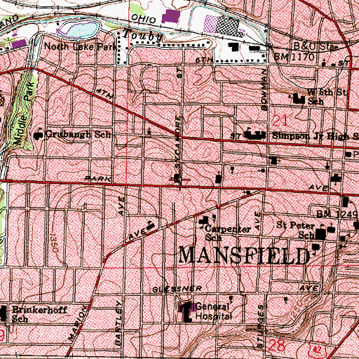 Topographic Map of Central United Methodist Church, OH