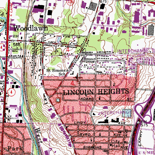Topographic Map of Saint Simons Episcopal Church, OH