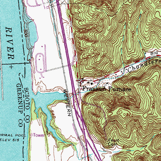 Topographic Map of Franklin Furnace, OH