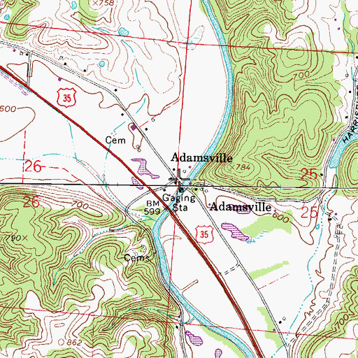 Topographic Map of Adamsville, OH