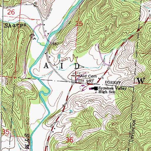 Topographic Map of Aid Cemetery, OH