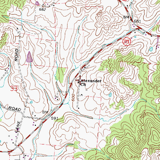 Topographic Map of Alexander Church, OH