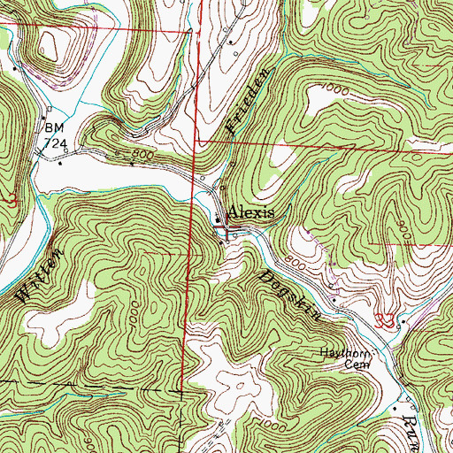 Topographic Map of Alexis, OH