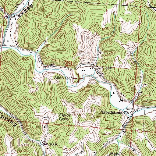 Topographic Map of Allen Cemetery, OH