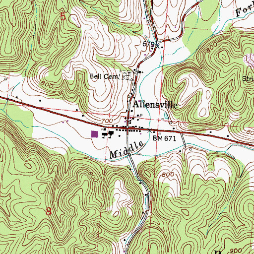 Topographic Map of Allensville, OH