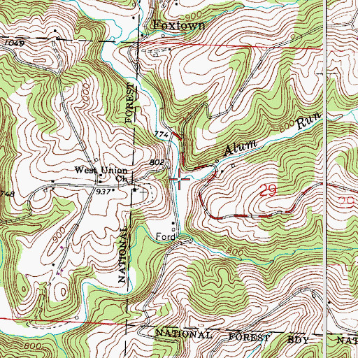 Topographic Map of Alum Run, OH