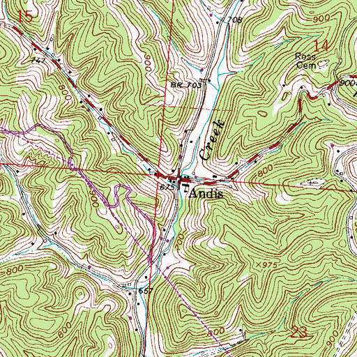 Topographic Map of Andis, OH